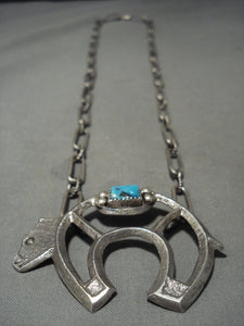 Heavy Very 'Unique Thick Chain' Vintage Navajo Bear Native American Jewelry Silver Necklace-Nativo Arts