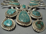 Heavy!! Vintage Native American Jewelry Navajo Green Turquoise Sterling Silver Squash Blossom Necklace-Nativo Arts