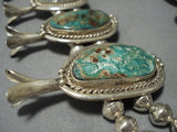 Heavy!! Vintage Native American Jewelry Navajo Green Turquoise Sterling Silver Squash Blossom Necklace-Nativo Arts