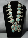 Heavy!! Vintage Native American Jewelry Navajo Green Turquoise Sterling Silver Squash Blossom Necklace-Nativo Arts