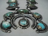 Heavy Vintage Native American Jewelry Navajo Green Turquoise Sterling Silver Squash Blossom Necklace Old-Nativo Arts