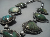 Heavy Vintage Native American Jewelry Navajo Green Turquoise Sterling Silver Squash Blossom Necklace Old-Nativo Arts