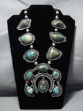 Heavy Vintage Native American Jewelry Navajo Green Turquoise Sterling Silver Squash Blossom Necklace Old-Nativo Arts