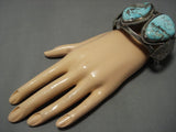 Heavy Vintage Native American Jewelry Navajo Natural Fox Turquoise Sterling Silver Bracelet-Nativo Arts