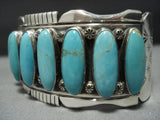 Heavy Vintage Native American Jewelry Navajo Rare #8 Turquoise Sterling Silver Bracelet Old-Nativo Arts