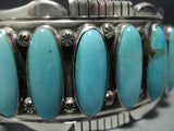 Heavy Vintage Native American Jewelry Navajo Rare #8 Turquoise Sterling Silver Bracelet Old-Nativo Arts