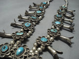 Heavy!! Vintage Native American Jewelry Navajo Turquoise Sterling Silver Squash Blossom Necklace-Nativo Arts