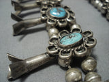 Heavy!! Vintage Native American Jewelry Navajo Turquoise Sterling Silver Squash Blossom Necklace-Nativo Arts