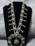 Heavy!! Vintage Native American Jewelry Navajo Turquoise Sterling Silver Squash Blossom Necklace-Nativo Arts