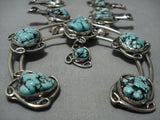 Heavy Vintage Native American Jewelry Navajo Turquoise Sterling Silver Squash Blossom Necklace Old-Nativo Arts