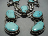 Heavy Vintage Native American Jewelry Navajo Turquoise Sterling Silver Squash Blossom Necklace Old-Nativo Arts