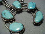Heavy Vintage Native American Jewelry Navajo Turquoise Sterling Silver Squash Blossom Necklace Old-Nativo Arts