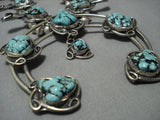 Heavy Vintage Native American Jewelry Navajo Turquoise Sterling Silver Squash Blossom Necklace Old-Nativo Arts