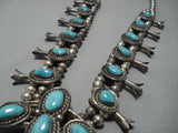 Heavy!! Vintage Native American Jewelry Navajo Turquoise Sterling Silver Squash Blossom Necklace Old-Nativo Arts