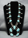 Heavy Vintage Native American Jewelry Navajo Turquoise Sterling Silver Squash Blossom Necklace Old-Nativo Arts