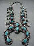 Heavy!! Vintage Native American Jewelry Navajo Turquoise Sterling Silver Squash Blossom Necklace Old-Nativo Arts