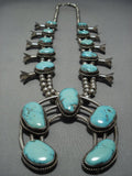 Heavy Vintage Native American Jewelry Navajo Turquoise Sterling Silver Squash Blossom Necklace Old-Nativo Arts