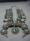 Heavy!! Vintage Native American Jewelry Navajo Turquoise Sterling Silver Squash Blossom Necklace-Nativo Arts