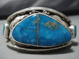Heavy!! Vintage Native American Navajo Ocean Blue Turquoise Sterling Silver Bracelet Old-Nativo Arts