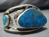 Heavy!! Vintage Native American Navajo Ocean Blue Turquoise Sterling Silver Bracelet Old-Nativo Arts