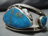 Heavy!! Vintage Native American Navajo Ocean Blue Turquoise Sterling Silver Bracelet Old-Nativo Arts