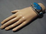 Heavy!! Vintage Native American Navajo Ocean Blue Turquoise Sterling Silver Bracelet Old-Nativo Arts