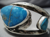 Heavy!! Vintage Native American Navajo Ocean Blue Turquoise Sterling Silver Bracelet Old-Nativo Arts