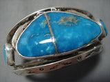 Heavy!! Vintage Native American Navajo Ocean Blue Turquoise Sterling Silver Bracelet Old-Nativo Arts