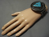 Heavy!! Vintage Native American Navajo Spiderweb Turquoise Sterling Silver Bracelet Old-Nativo Arts