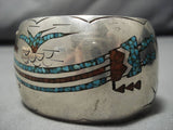 Heavy! Vintage Native American Navajo Sterling Silver Turquoise Sunset Yei Turquoise Bracelet-Nativo Arts