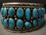 Heavy Vintage Navajo 'Duel Row' Turquoise Native American Jewelry Silver Antique Bracelet Old-Nativo Arts