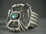 Heavy 'X Marks The Spot' Vintage Navajo Green Spider Turquoise Native American Jewelry Silver Bracelet-Nativo Arts