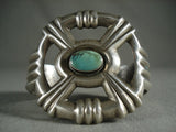 Heavy 'X Marks The Spot' Vintage Navajo Green Spider Turquoise Native American Jewelry Silver Bracelet-Nativo Arts