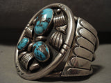 High Grade Bisbee Turquoise Museum Vintage Navajo Native American Jewelry Silver Bracelet Old-Nativo Arts
