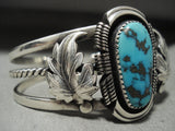 High Grade Intense Vintage Navajo Last Chance Turquoise Native American Jewelry Silver Leaf Bracelet Old-Nativo Arts