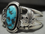 High Grade Intense Vintage Navajo Last Chance Turquoise Native American Jewelry Silver Leaf Bracelet Old-Nativo Arts