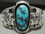 High Grade Intense Vintage Navajo Last Chance Turquoise Native American Jewelry Silver Leaf Bracelet Old-Nativo Arts