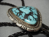 High Horse Vintage Native American Navajo Sterling Silver Green Spiderweb Turquoise Bolo Tie Old-Nativo Arts