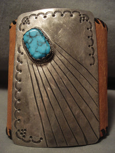 Huge 115 Gram Vintage Navajo Spider Turquoise Sun Native American Jewelry Silver Ketoh Bracelet Old-Nativo Arts