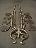Huge 163 Gram Vintage Navajo Native American Jewelry Silver Coin Squash Blossom Necklace-Nativo Arts