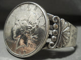 Huge 1922 Coin Vintage Navajo Native American Jewelry Silver Bracelet Old Vtg Antique Jewelry-Nativo Arts
