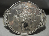 Huge 1922 Coin Vintage Navajo Native American Jewelry Silver Bracelet Old Vtg Antique Jewelry-Nativo Arts
