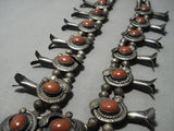 Huge 202 Gram Vintage Native American Jewelry Navajo Coral Sterling Silver Squash Blossom Necklace Old-Nativo Arts
