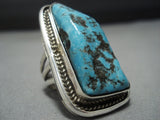 Huge 25 Grams!! Vintage Native American Jewelry Navajo Turquoise Sterling Silver Ring-Nativo Arts