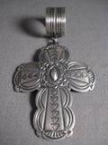 Huge 4' Tall Vintage Navajo Hand Wrought Sterling Native American Jewelry Silver Cross-Nativo Arts