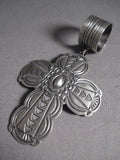 Huge 4' Tall Vintage Navajo Hand Wrought Sterling Native American Jewelry Silver Cross-Nativo Arts