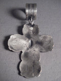 Huge 4' Tall Vintage Navajo Hand Wrought Sterling Native American Jewelry Silver Cross-Nativo Arts