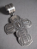 Huge 4' Tall Vintage Navajo Hand Wrought Sterling Native American Jewelry Silver Cross-Nativo Arts