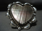 Huge **abalone Shell Heart** Navajo Native American Jewelry Silver Ring-Nativo Arts
