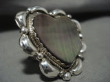 Huge **abalone Shell Heart** Navajo Native American Jewelry Silver Ring-Nativo Arts